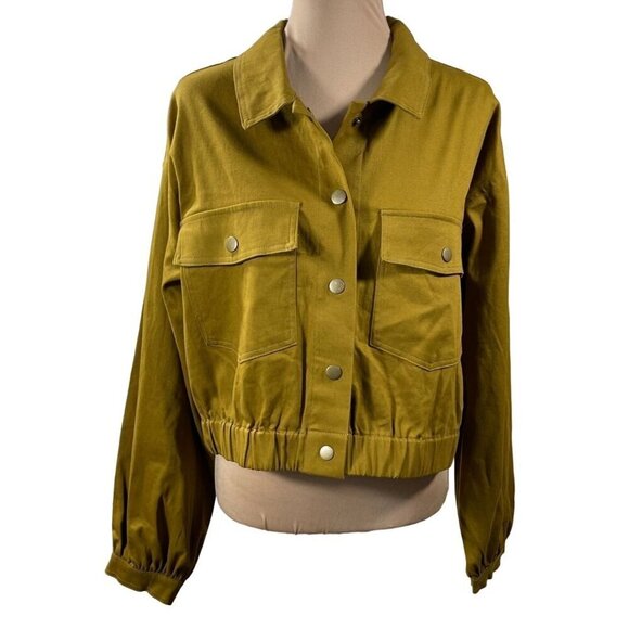 New Ophelia Roe Cargo Jacket Cropped Mustard Snap Size XL Extra Large - Picture 1 of 7